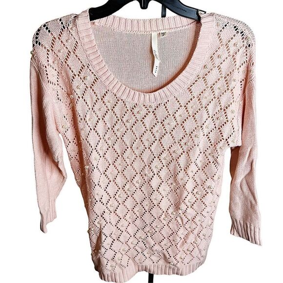 ❤️Bellatrix Pink Pearl embellished knit sweater long sleeve Size Small - Picture 2 of 7
